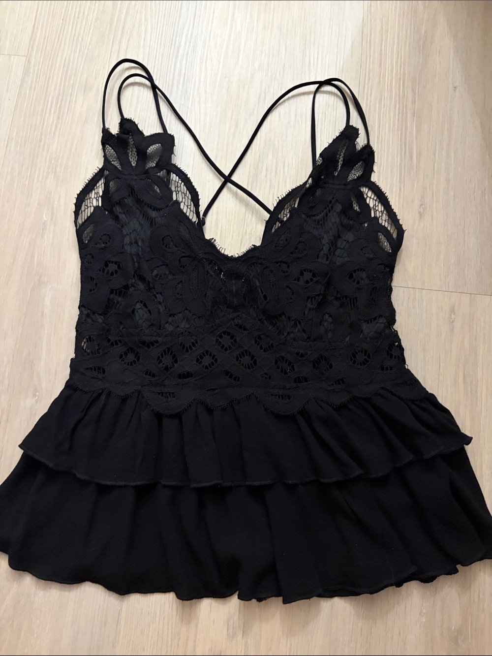 Francesca's Collections Black Lace Tiered Cami
